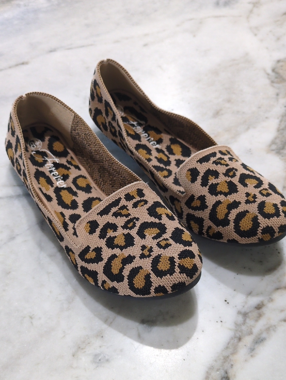 Knit Leopard Print Slip-On Women’s Flats - Beige/Black 8.5